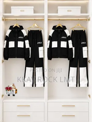 A Stylish Black-and-White Streetwear Tracksuit Set