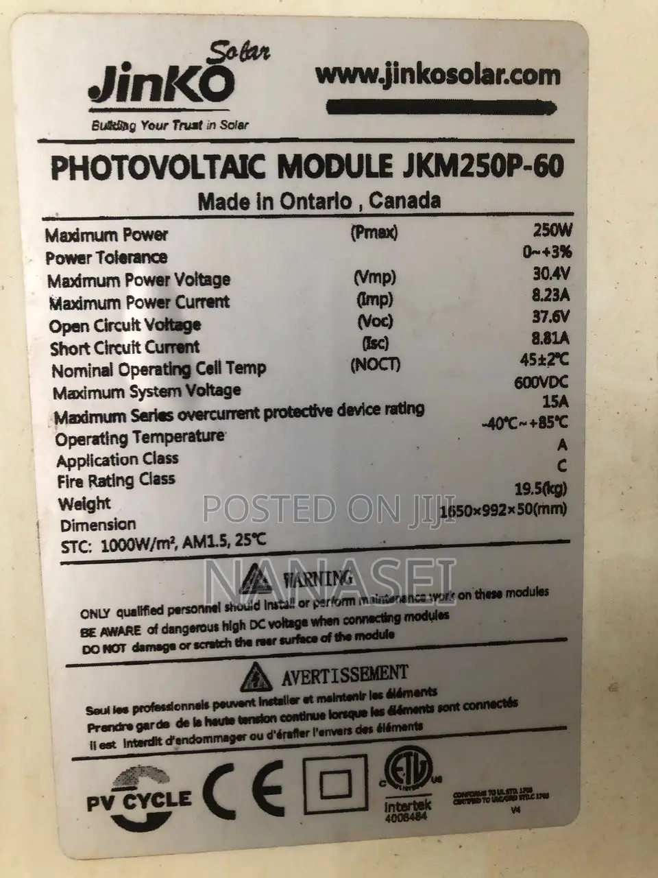 250w Jinko Solar Panels for Sale