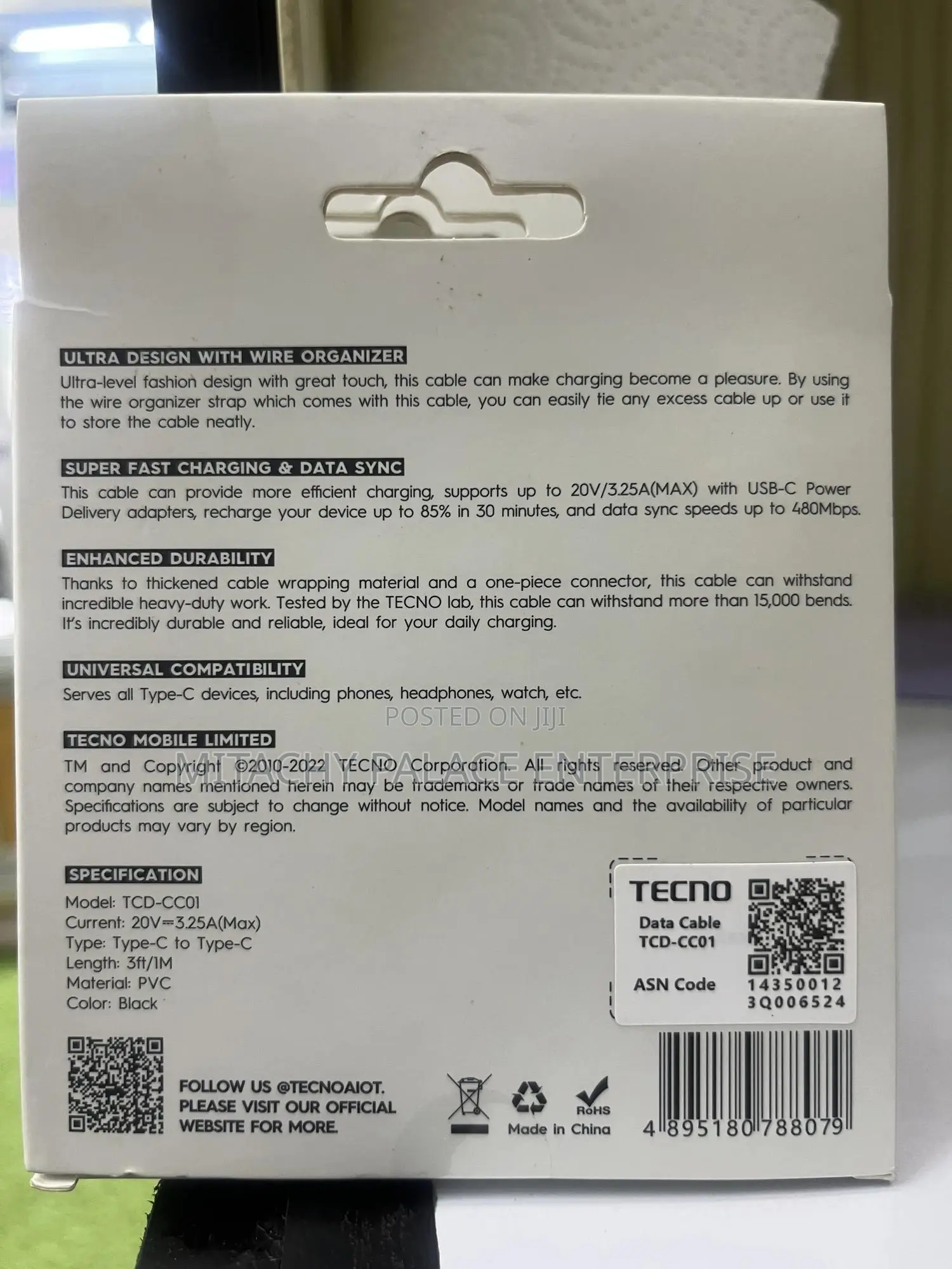 Original Tecno Type C to C Cable