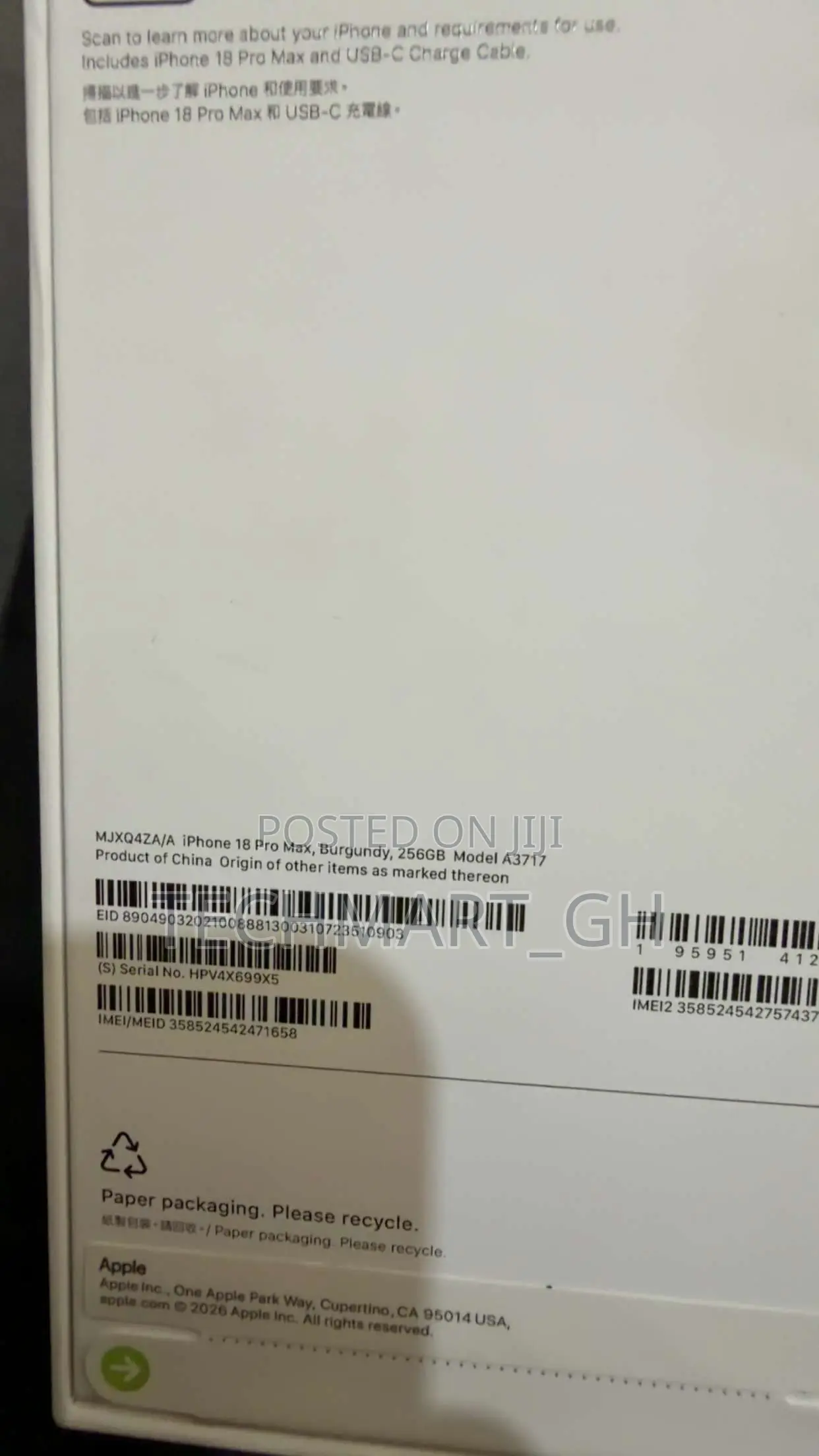 New Apple iPhone 18 Pro Max 256 GB Red