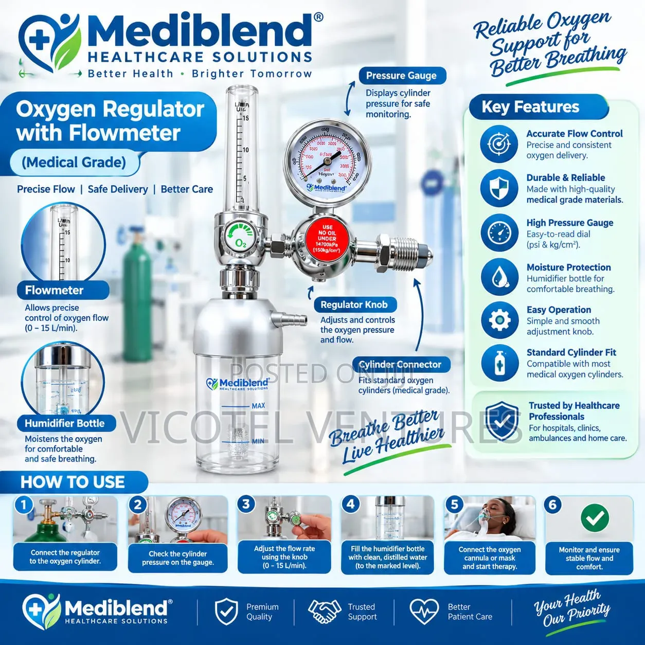 Oxygen Flow Meter Glass Type