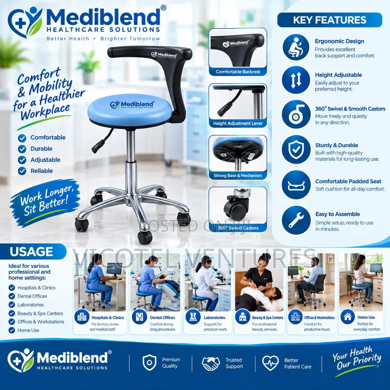 Theater Stool With Backrest