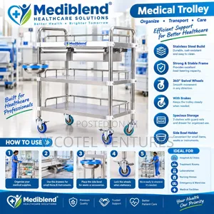 3 Step Stainless Medical Trolley With Drawer