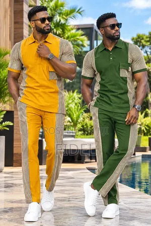 Men's Stylish Striped Two-Piece Set – Short Sleeve Shirt & Trousers