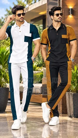 Men's Stylish Striped Two-Piece Set – Short Sleeve Shirt & Trousers