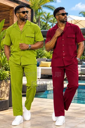 Men's Stylish Striped Two-Piece Set – Short Sleeve Shirt & Trousers