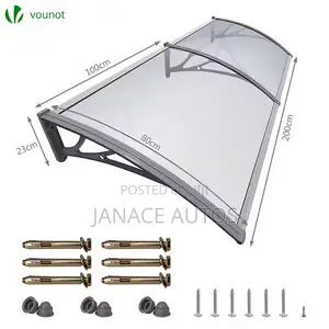 VOUNOT 200x80 Transparent Door Canopy UV-Resistant Polycarbonate, Grey