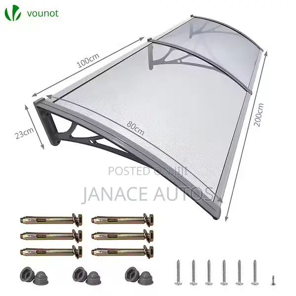 VOUNOT 200x80 Transparent Door Canopy UV-Resistant Polycarbonate, Grey