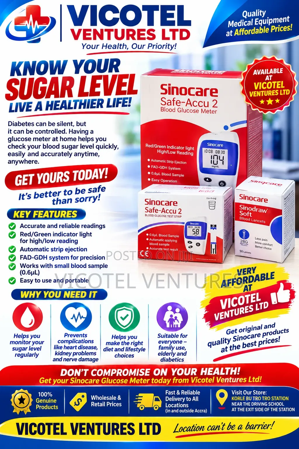 Sinocare Safe Accu Glucose Monitor/ Strips and Lancet