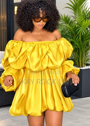 A Glamorous Mustard Yellow Satin Very Beautiful Party Dress.