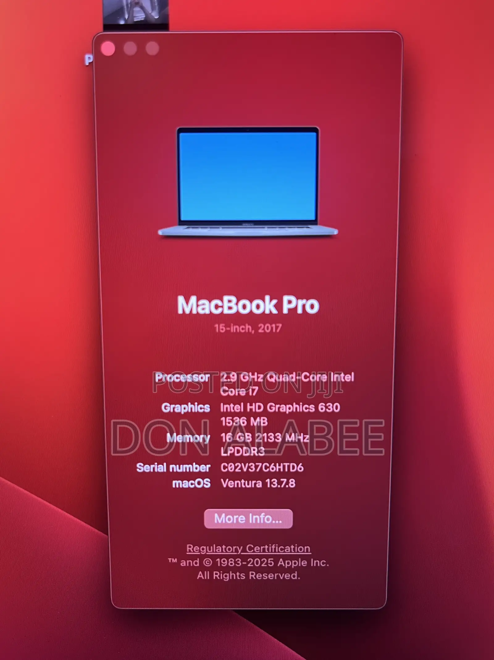 Laptop Apple MacBook Pro 2017 16GB Intel Core i7 SSD 512GB