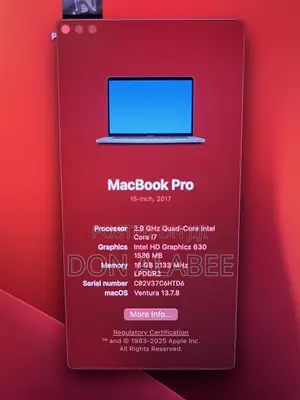 Laptop Apple MacBook Pro 2017 16GB Intel Core i7 SSD 512GB