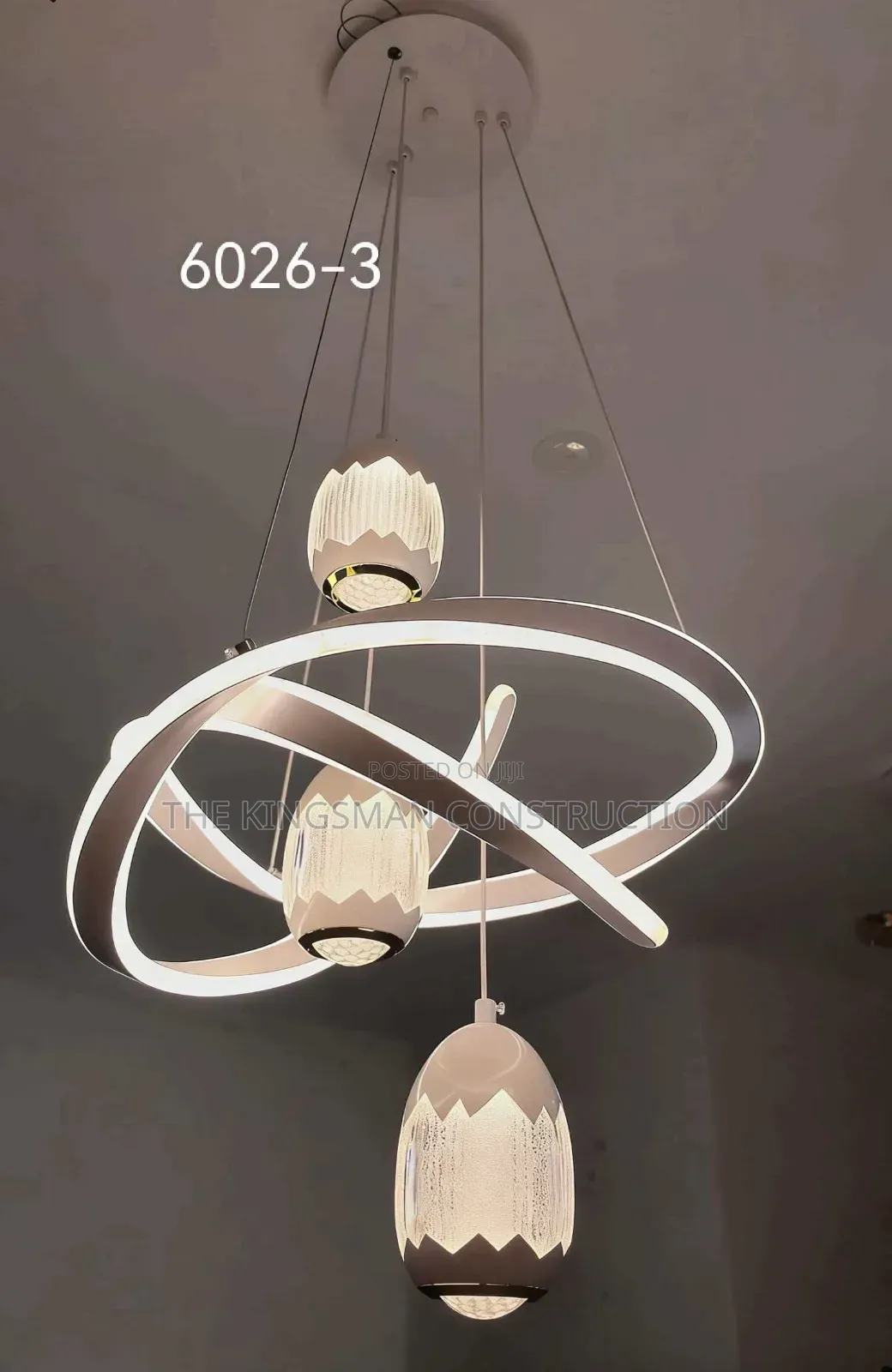 White and Gold Modern Chandelier With 3 Intersecting Rings