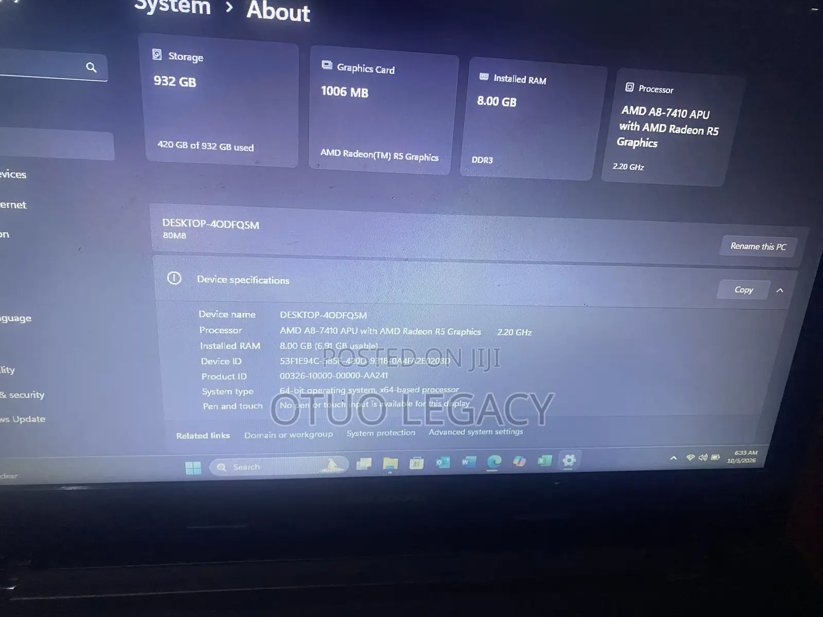 Laptop Lenovo G510 8GB AMD Ryzen 5 HDD 1T