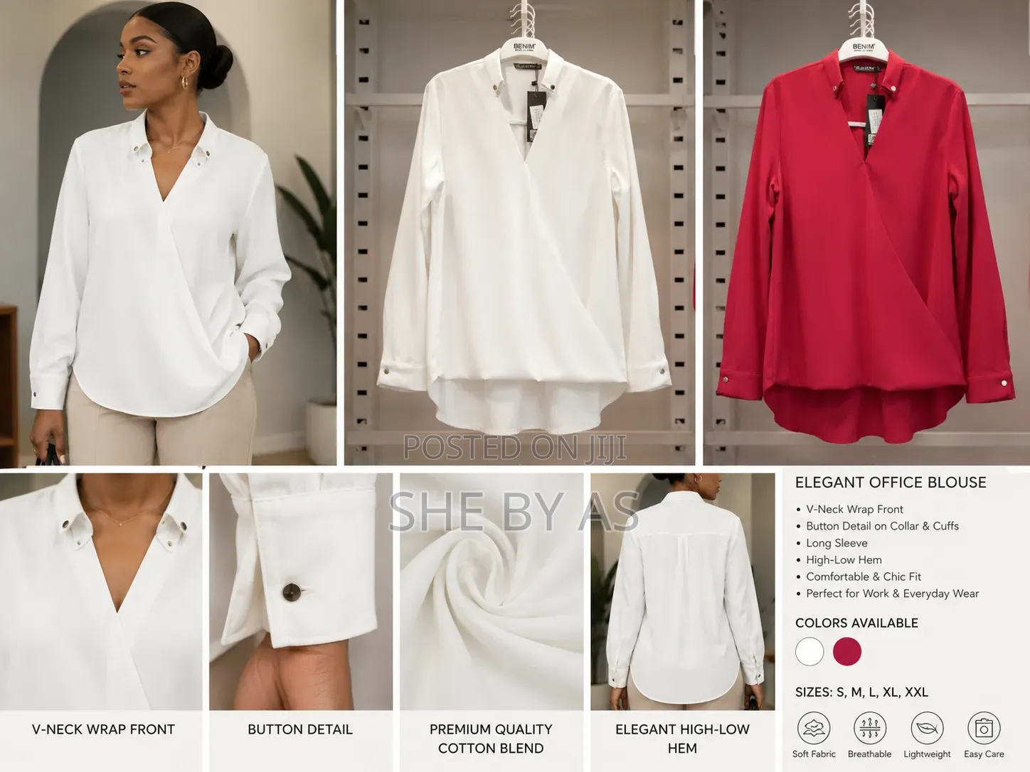 She by AS Elegant v-Neck Blouse – Long Sleeve Professional Workwear