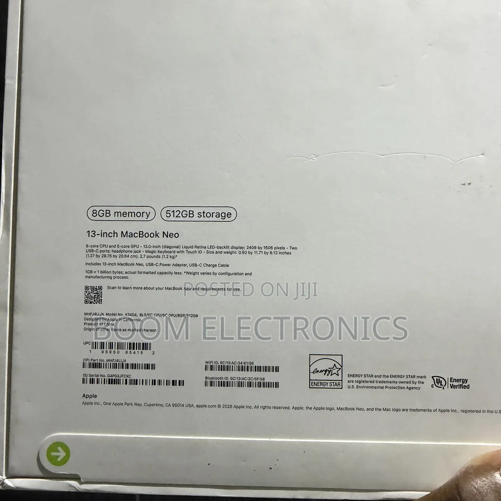 New Laptop Apple MacBook Neo 2026 8GB SSD 512GB