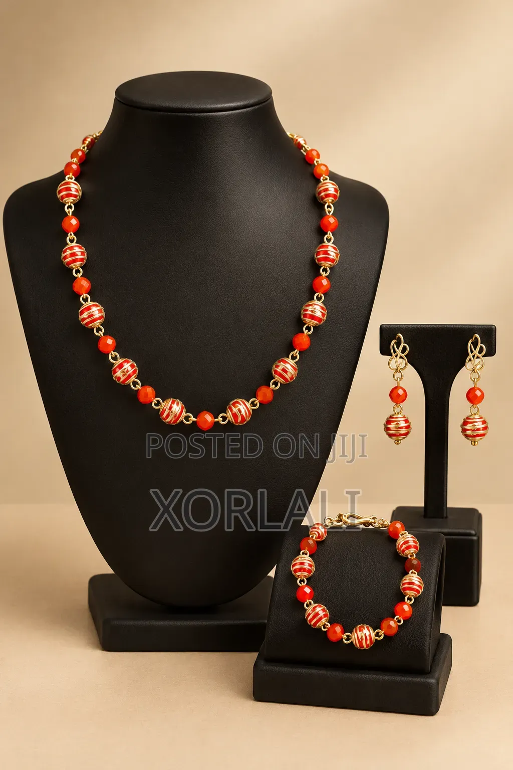 Luxury Red & Gold Jewelry Set – Necklace, Earrings & Bracelet