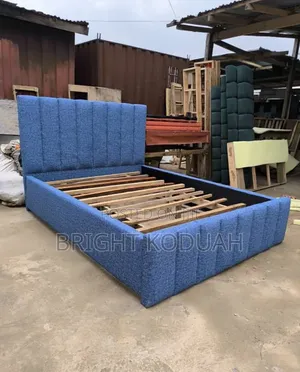 Straight Blue Double Bed Frame