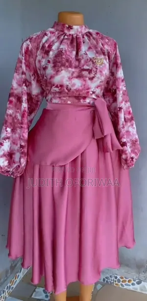 Pink Tie-Dye Top & Satin Flared Midi Skirt,Ladies Classy Outfit
