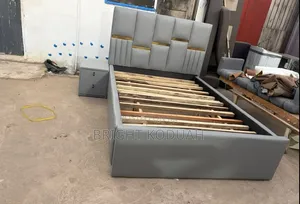 Lather Gray Double Bed Frame With a Side Drawer
