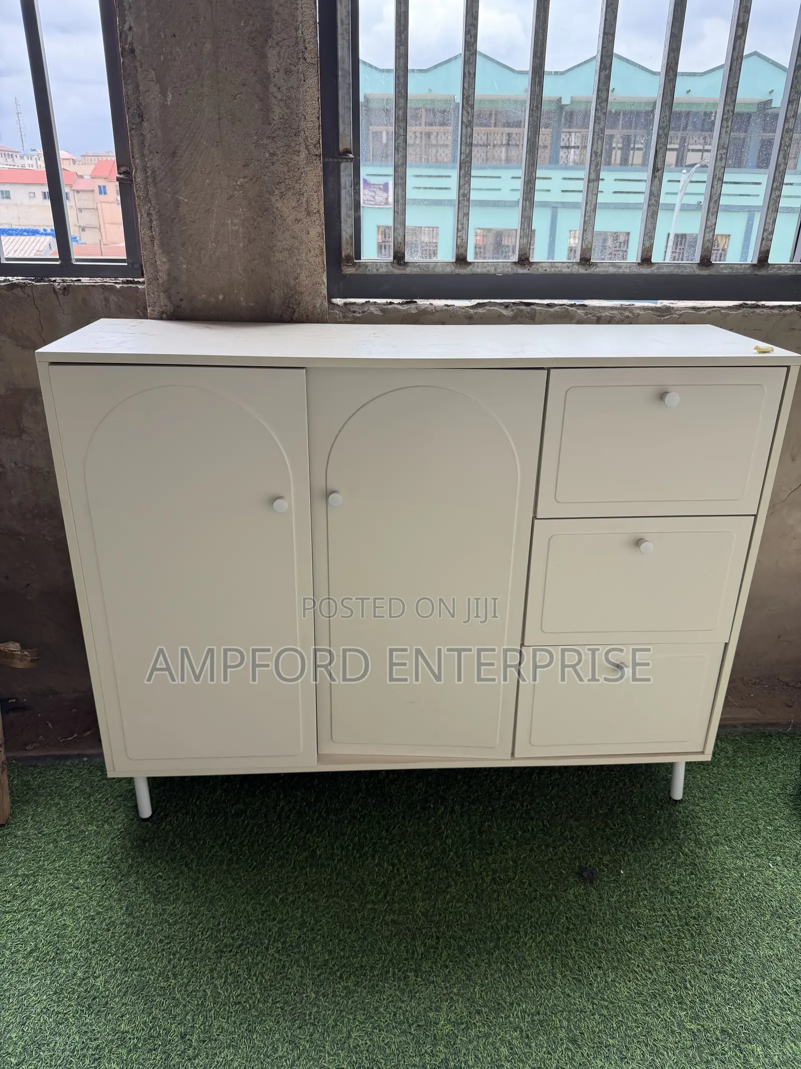 Modern Storage Cabinet With Arched Doors and Drawers