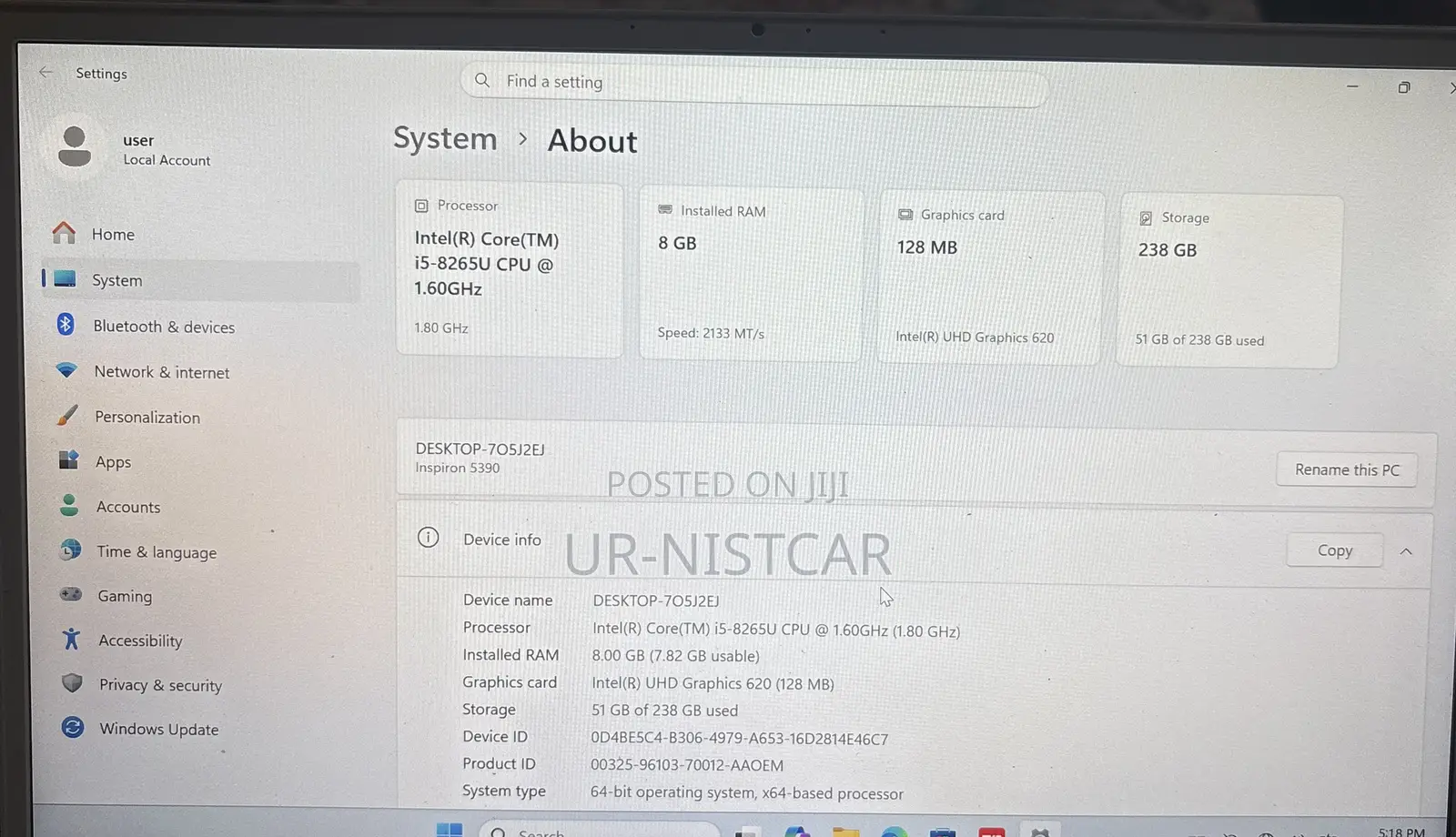 Laptop Dell Inspiron 13 5390 8GB Intel Core i5 SSD 256GB