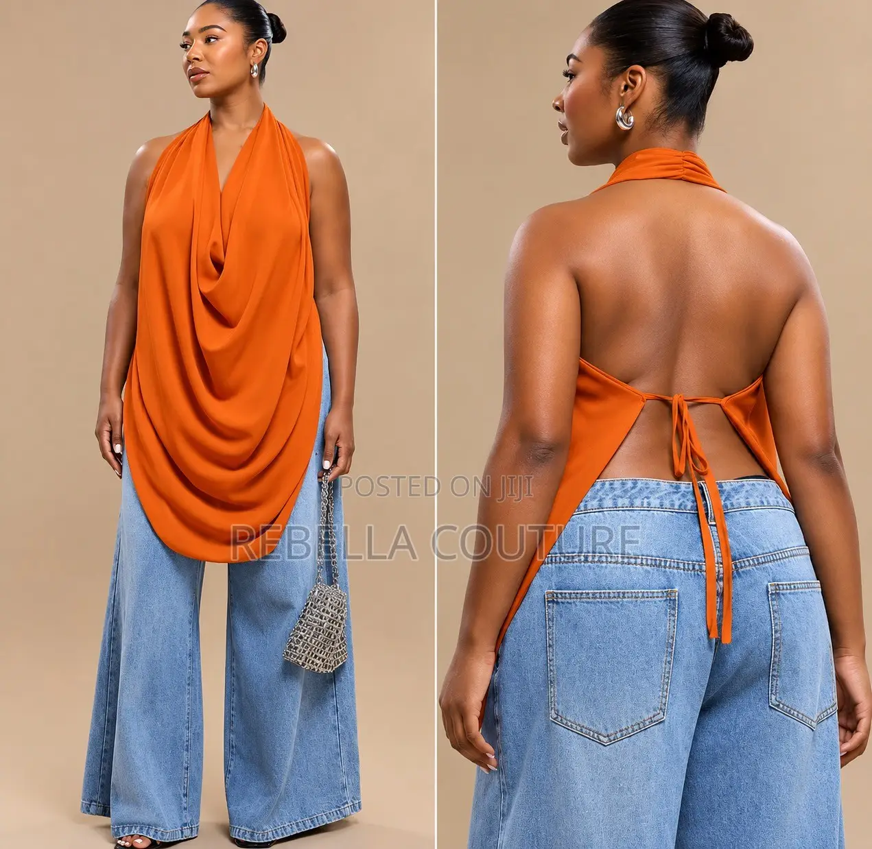Stylish Orange Halter Neck Women's Top