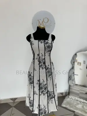 White With Black Floral Designs Dress Available