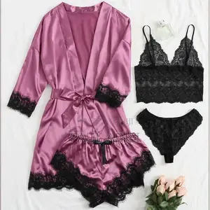 Sexy Women's Satin Pajama 4-Piece Set