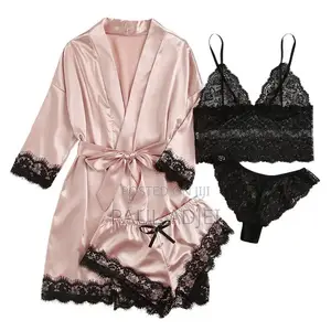 Sexy Women's Satin Pajama 4-Piece Set