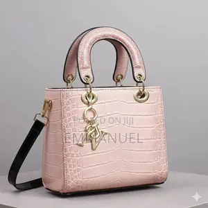 Pink Croc-Embossed Top-Handle Bag