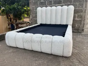 Plush Channel-Tufted Boucle Double Bed Frame
