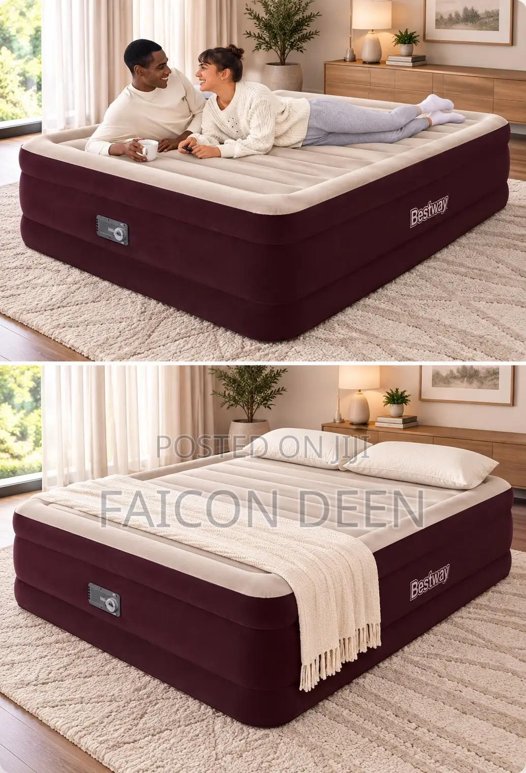 Modern Automatic Inflatable Double Air Mattress With an Inbuilt Pump