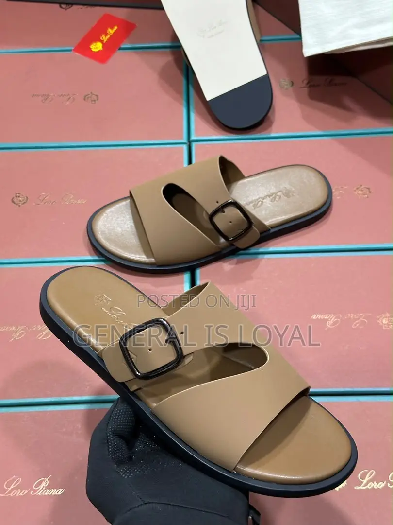 Lora Piana Brown Leather Men’s Slippers