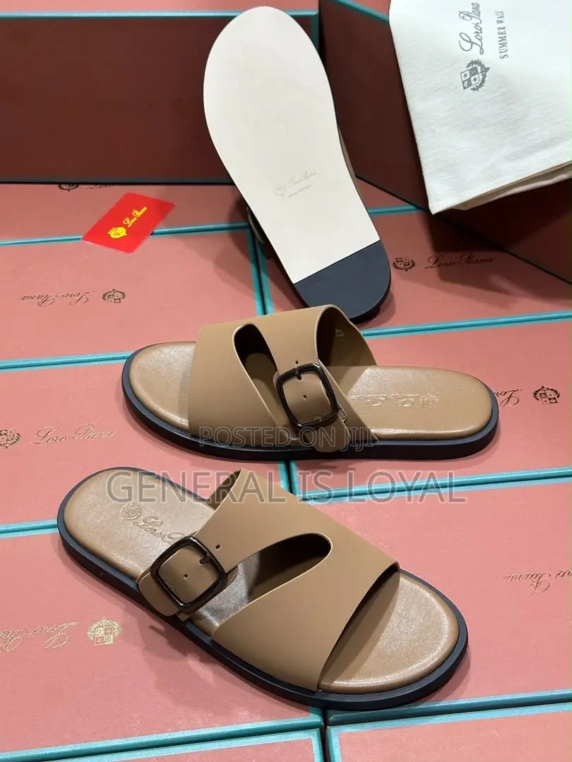 Lora Piana Brown Leather Men’s Slippers
