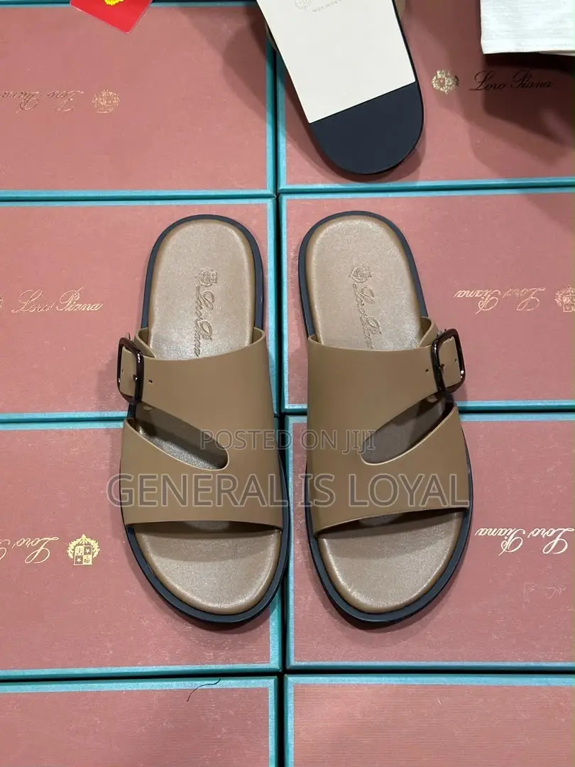 Lora Piana Brown Leather Men’s Slippers
