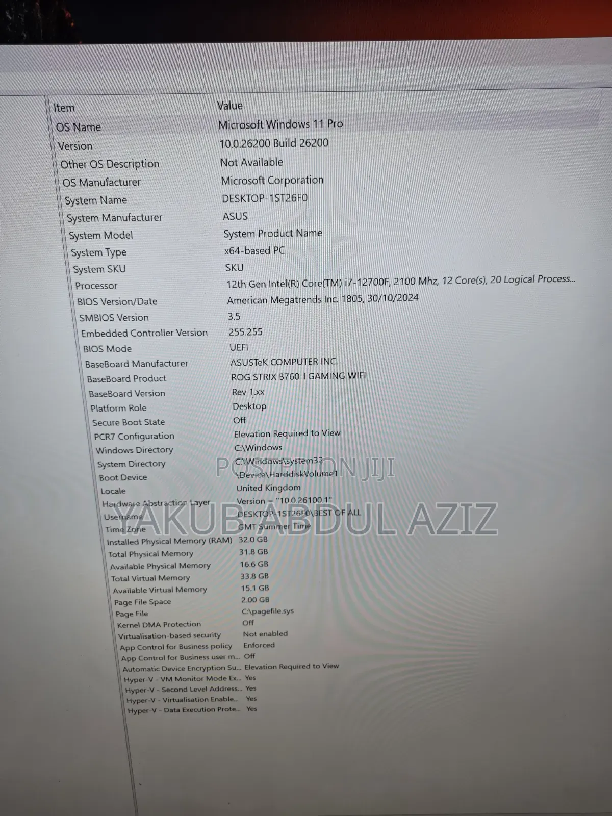 Desktop Computer Asus 16GB Intel Core i7 HDD 2T
