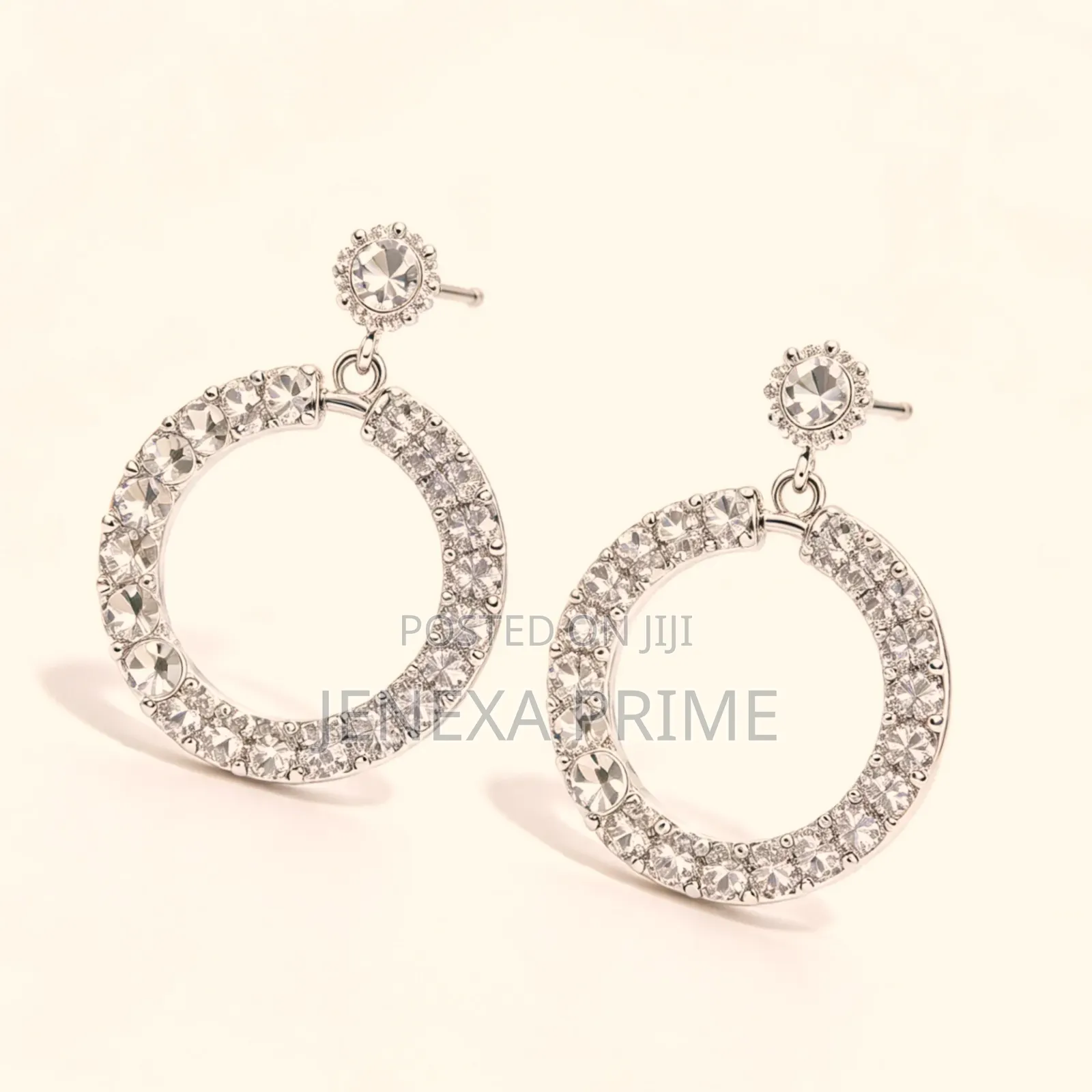 Elegant Silver Crystals Hoop Earrings