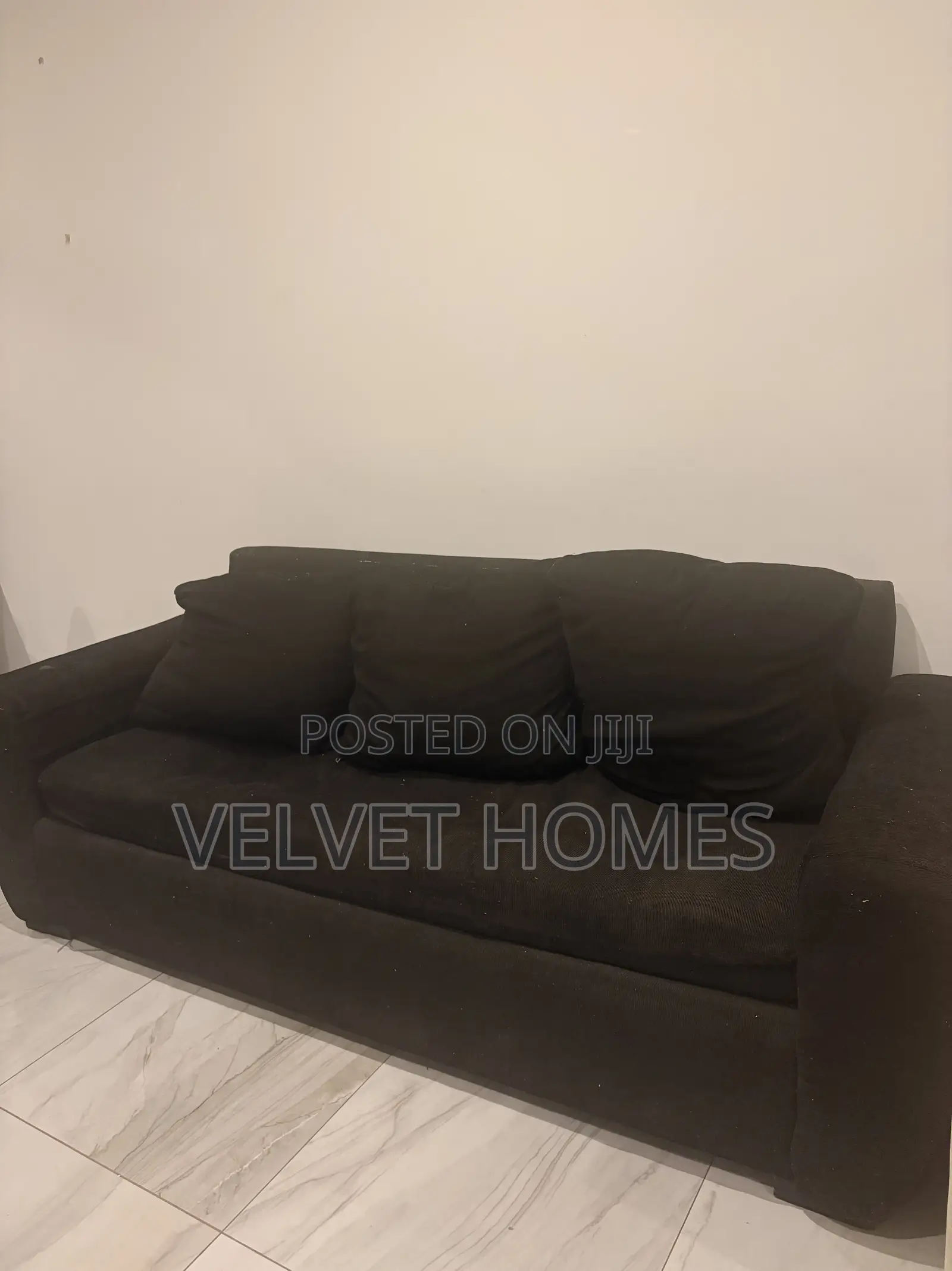 Black 3 Seater Fabric Sofa