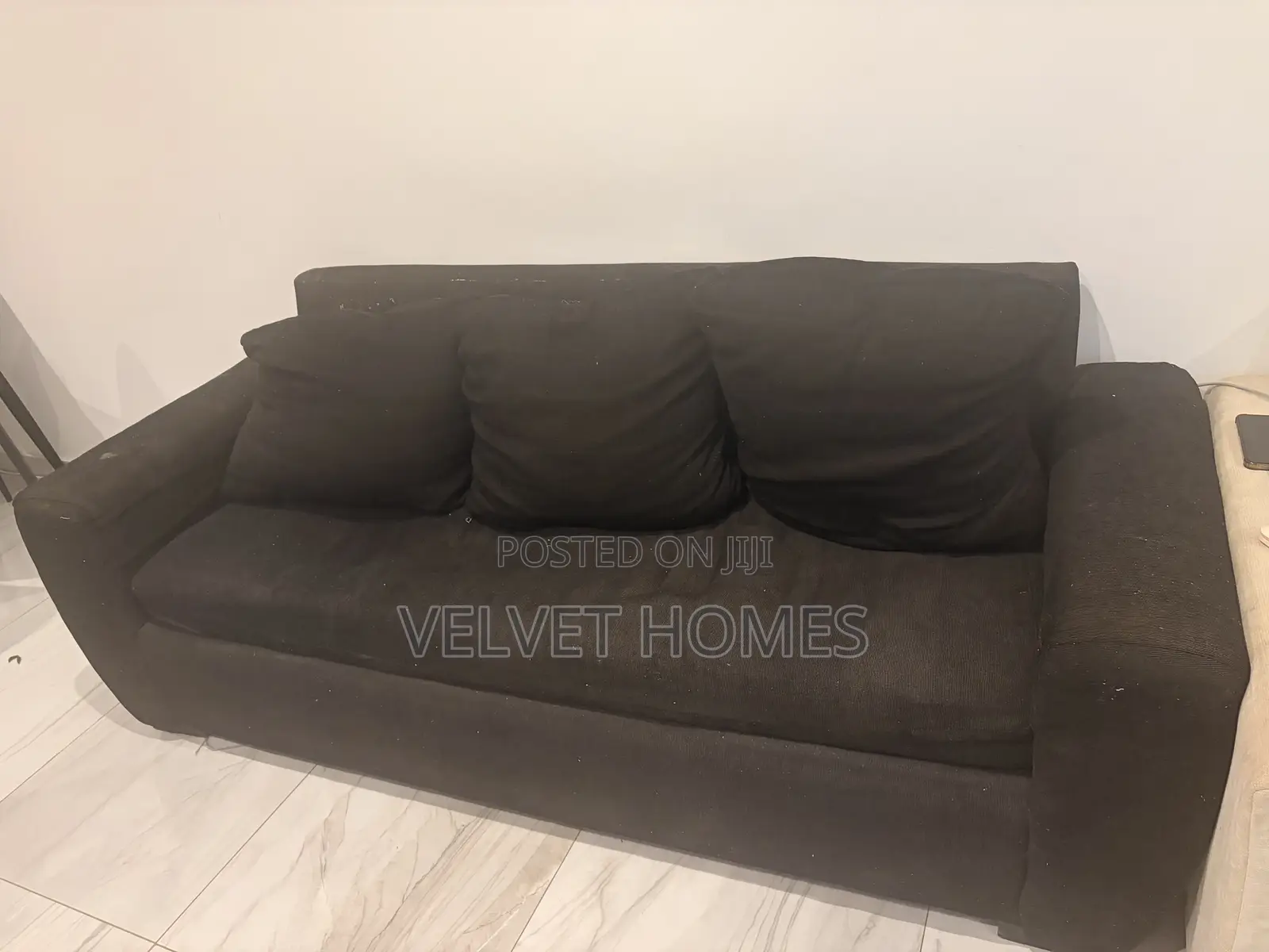 Black 3 Seater Fabric Sofa