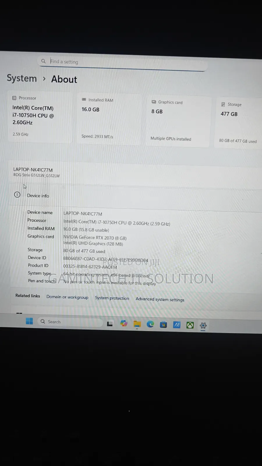 Laptop Asus ROG Strix G15 16GB Intel Core i7 SSD 512GB