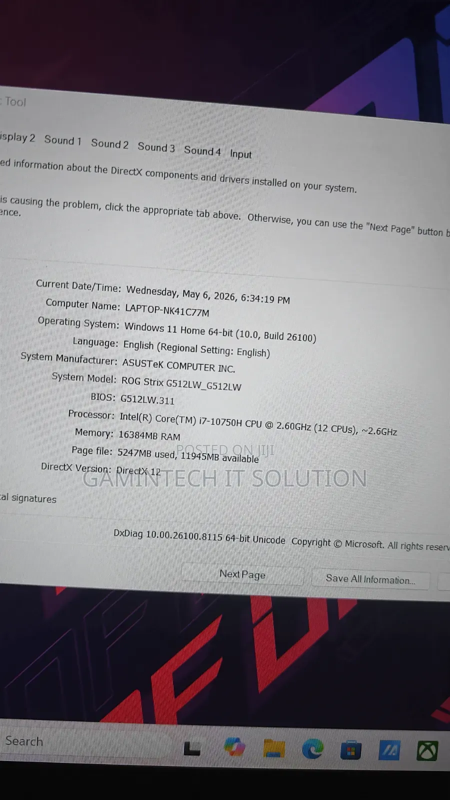 Laptop Asus ROG Strix G15 16GB Intel Core i7 SSD 512GB