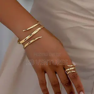 2PCS Exaggerated Spiral Wide Alloy Ladies Bracelet Ring Set