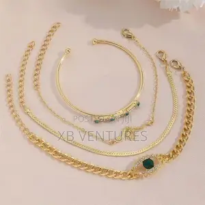 4PCS Green Gemstone Stackable Vintage Chain Link Bracelets