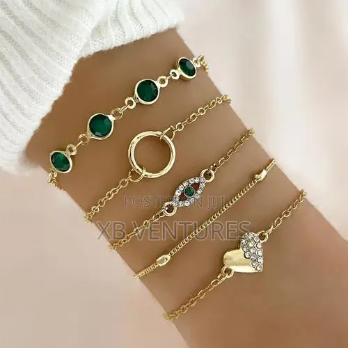 5Pcs Green Gemstone Durable Stackable Vintage Chain