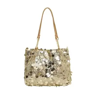 Miss DG 2025 Gold Sequin Chain Shoulder Bag