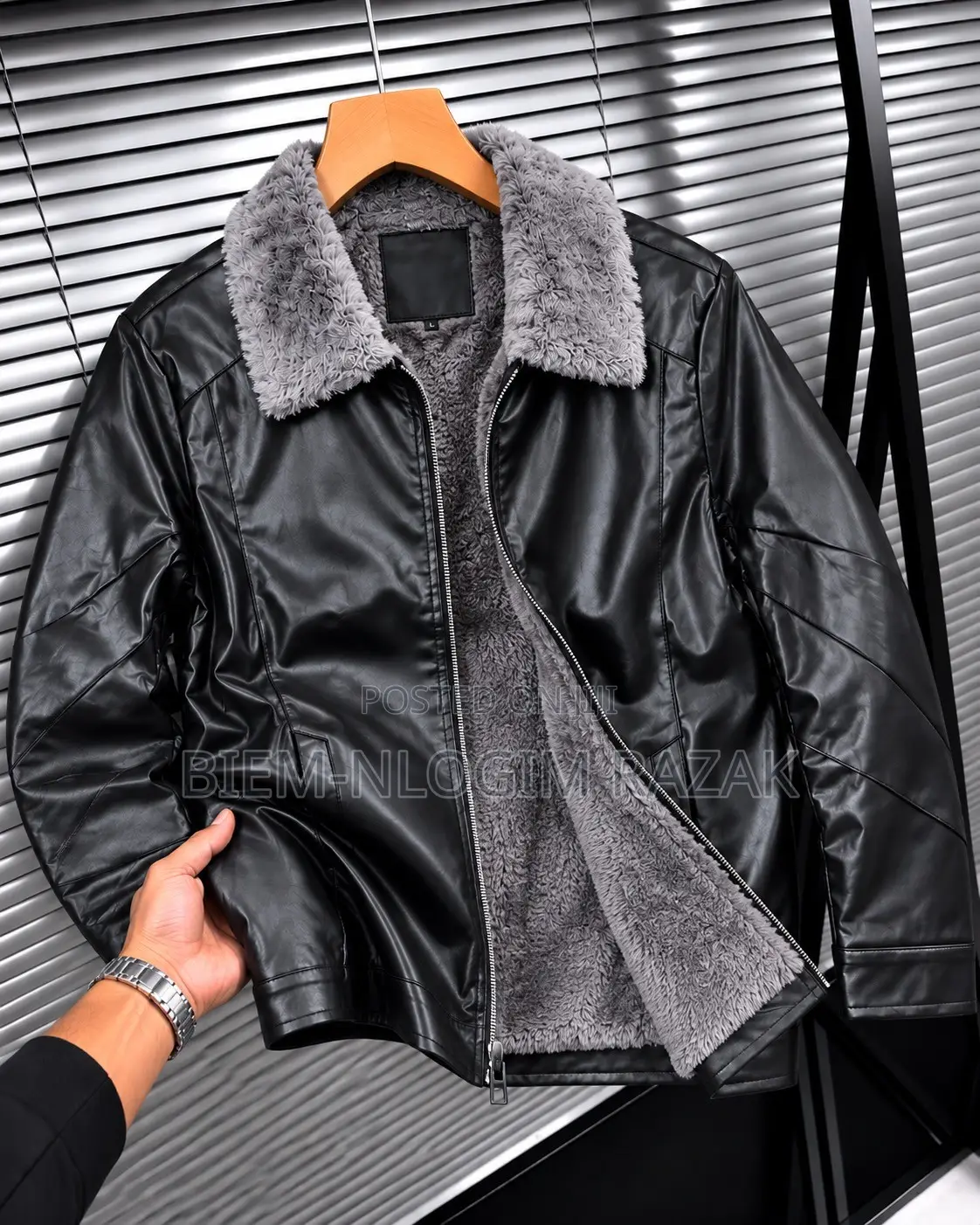 High Quality Leather Inner Fleeced Winter Jacket Black Color Available