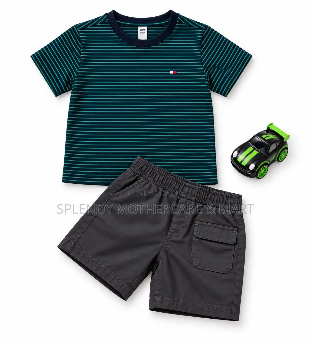 Boys' Navy & Green Striped T-Shirt and Shorts Set