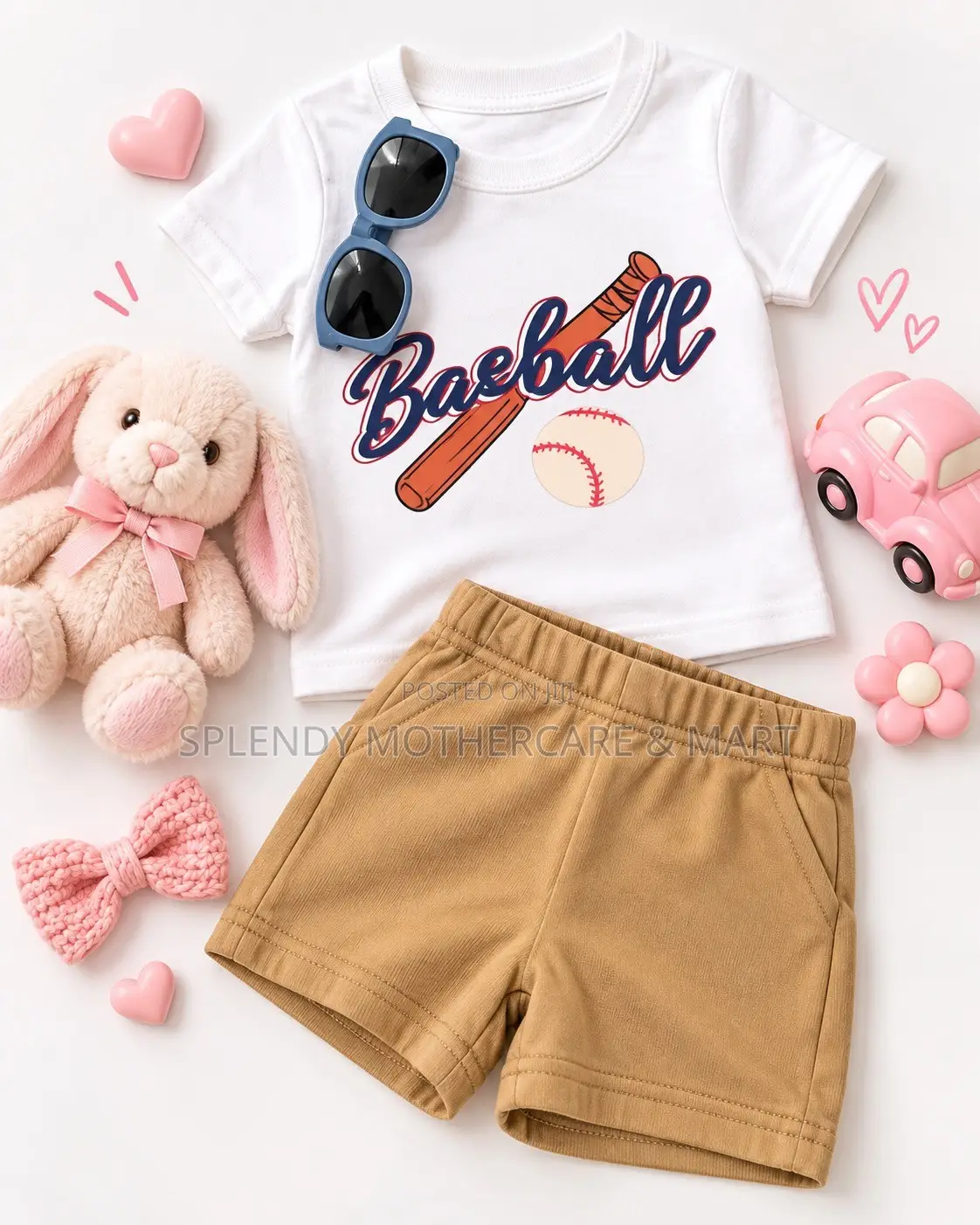 Kids' Baseball Print Two-Piece Summer Outfit