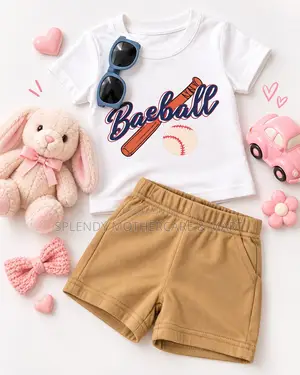 Kids' Baseball Print Two-Piece Summer Outfit